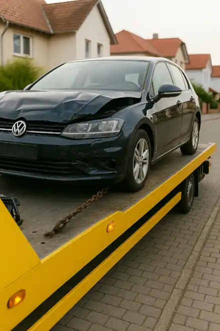 Ein defektes Auto wird für den Autoankauf in Dresden abgeschleppt.